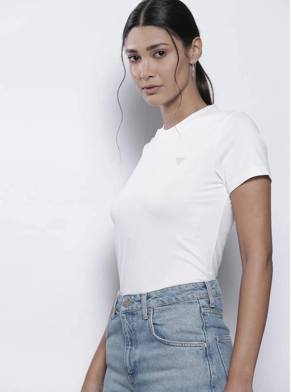 Fambruh High Quality Cotton Solid Women Half Sleeves Slim Tshirt - XXL