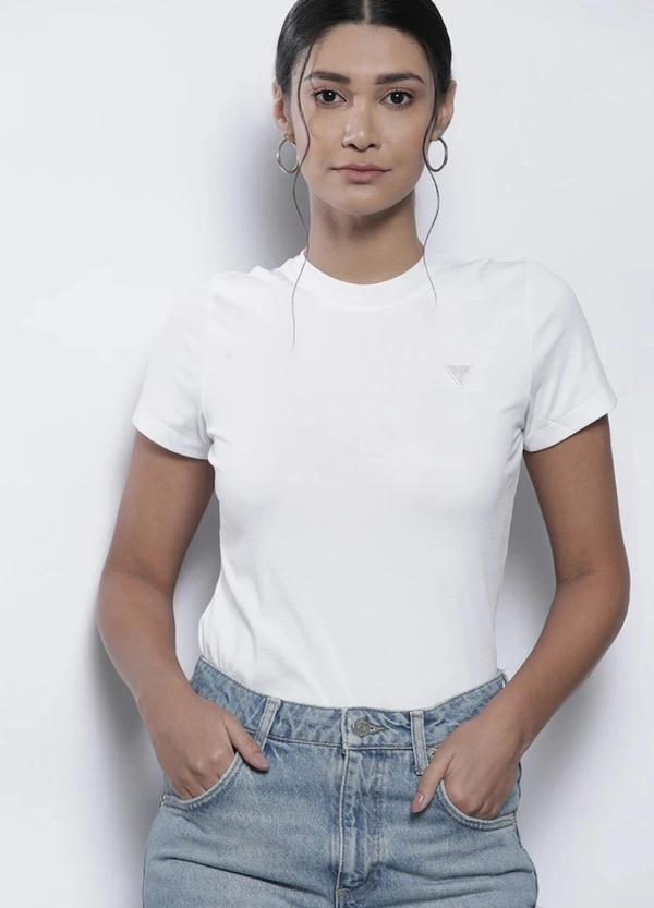 Fambruh High Quality Cotton Solid Women Half Sleeves Slim Tshirt - XL