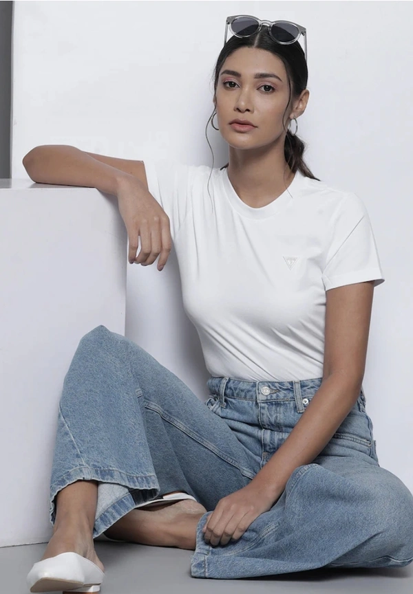 Fambruh High Quality Cotton Solid Women Half Sleeves Slim Tshirt - XL