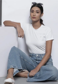 Fambruh High Quality Cotton Solid Women Half Sleeves Slim Tshirt - L