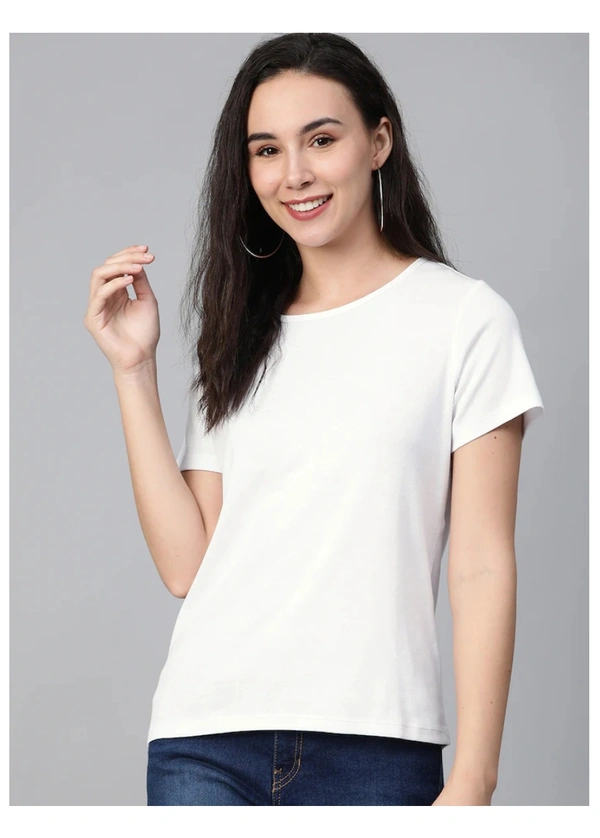 Fambruh High Quality Cotton Solid Women Half Sleeves Slim Tshirt - XL