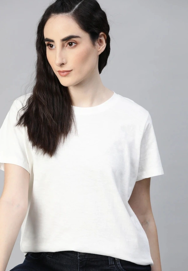 Fambruh High Quality Cotton Solid Women Half Sleeves Slim Tshirt - M
