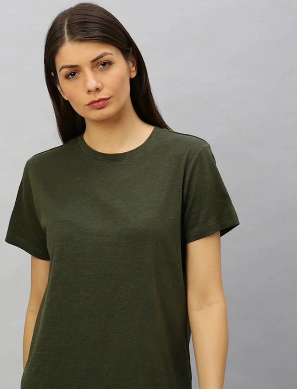 Fambruh High Quality Cotton Solid Women Half Sleeves Slim Tshirt - XL