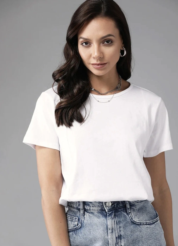 Fambruh High Quality Cotton Solid Women Half Sleeves Slim Tshirt - S