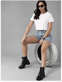 Fambruh High Quality Cotton Solid Women Half Sleeves Slim Tshirt - M
