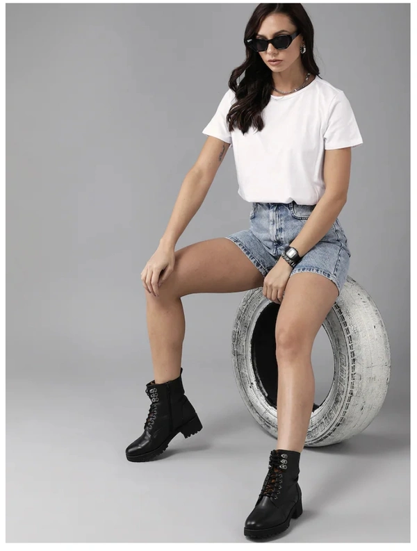 Fambruh High Quality Cotton Solid Women Half Sleeves Slim Tshirt - M