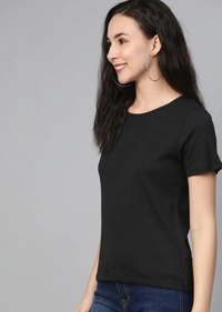 Fambruh High Quality Cotton Solid Women Half Sleeves Slim Tshirt - L
