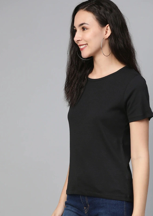 Fambruh High Quality Cotton Solid Women Half Sleeves Slim Tshirt - L