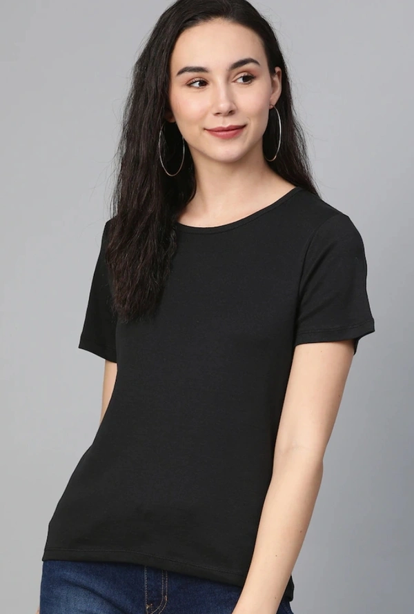 Fambruh High Quality Cotton Solid Women Half Sleeves Slim Tshirt - L
