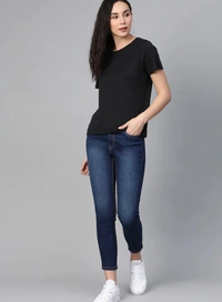 Fambruh High Quality Cotton Solid Women Half Sleeves Slim Tshirt - L