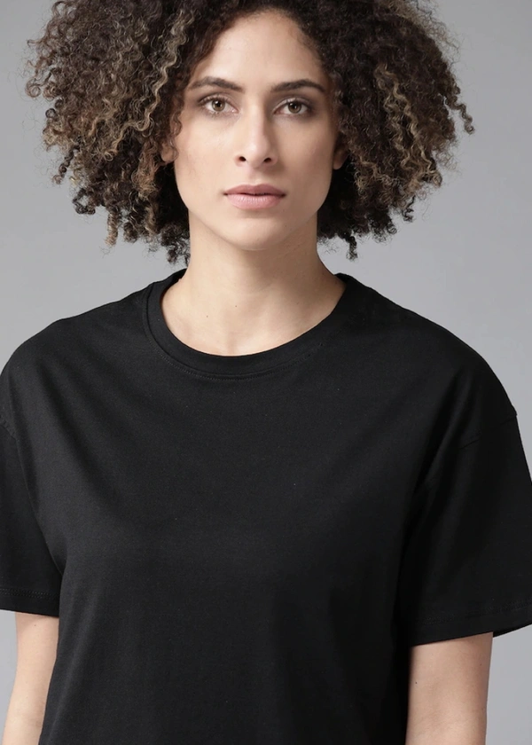Fambruh Women T Shirt Cotton Solid Women Half Sleeves Slim Tshirt - M