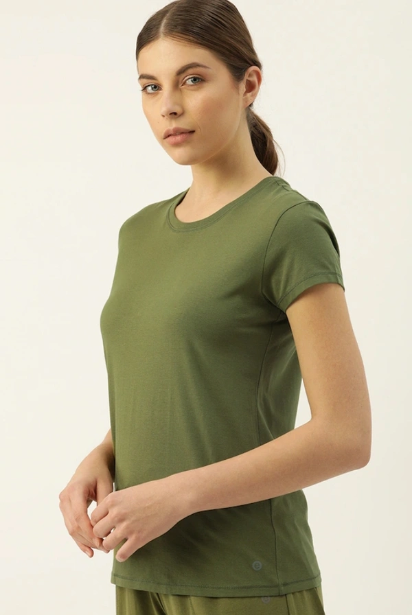 Fambruh Women T Shirt Cotton Solid Women Half Sleeves Slim Tshirt - XL