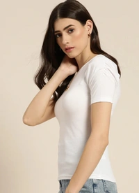 Fambruh Women T Shirt Cotton Solid Women Half Sleeves Slim Tshirt - XXL