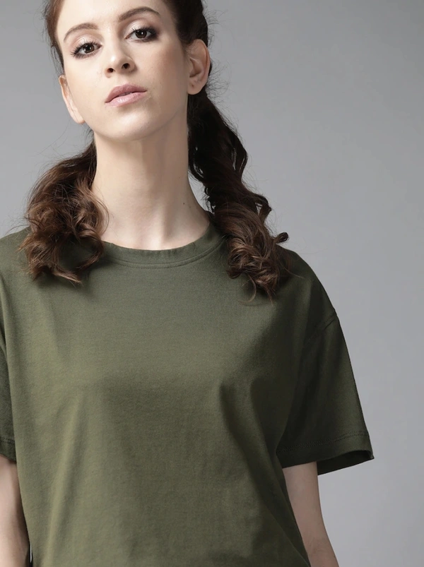 Fambruh Women T Shirt Cotton Solid Women Half Sleeves Slim Tshirt - S