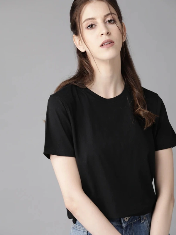 Fambruh Women T Shirt Cotton Solid Women Half Sleeves Slim Tshirt - S