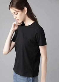Fambruh Women T Shirt Cotton Solid Women Half Sleeves Slim Tshirt - M