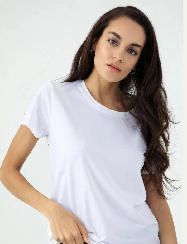 Fambruh Women T Shirt Cotton Solid Women Half Sleeves Slim Tshirt - XL