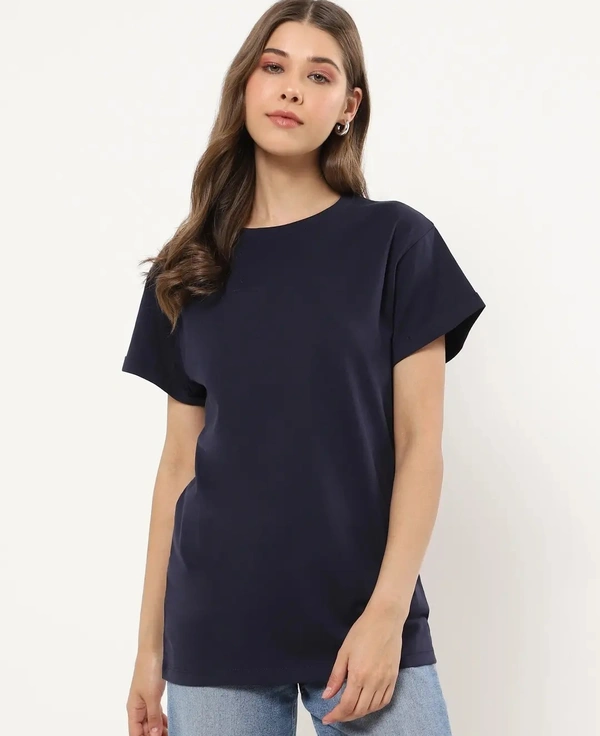 Fambruh Women T Shirt Cotton Solid Women Half Sleeves Slim Tshirt - S