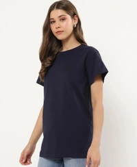Fambruh Women T Shirt Cotton Solid Women Half Sleeves Slim Tshirt - L