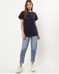 Fambruh Women T Shirt Cotton Solid Women Half Sleeves Slim Tshirt - L