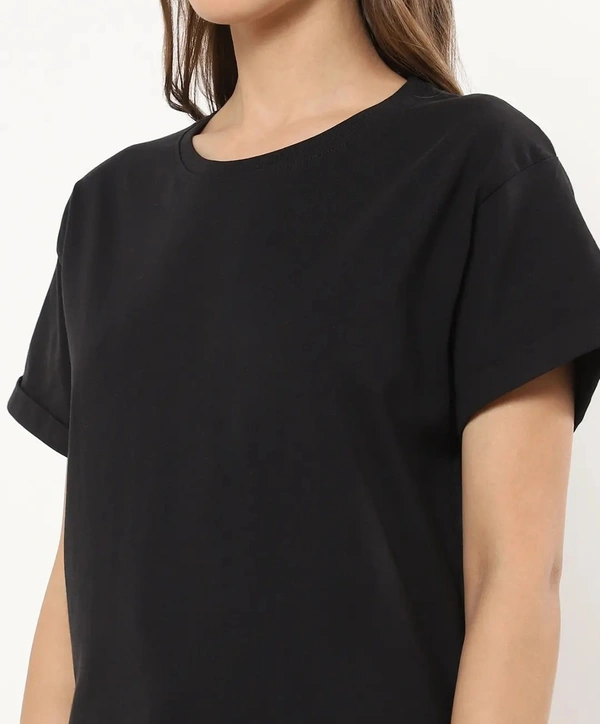 Fambruh Women T Shirt Cotton Solid Women Half Sleeves Slim Tshirt - L