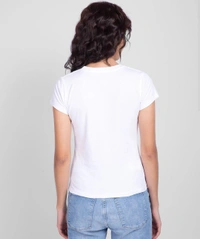 Fambruh Women T Shirt Cotton Solid Women Half Sleeves Slim Tshirt - L