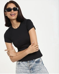 Fambruh Women T Shirt Cotton Solid Women Half Sleeves Slim Tshirt - L