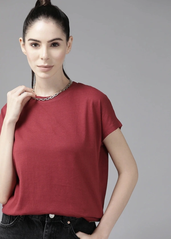 Fambruh Women T Shirt Cotton Solid Women Half Sleeves Slim Tshirt - XXL