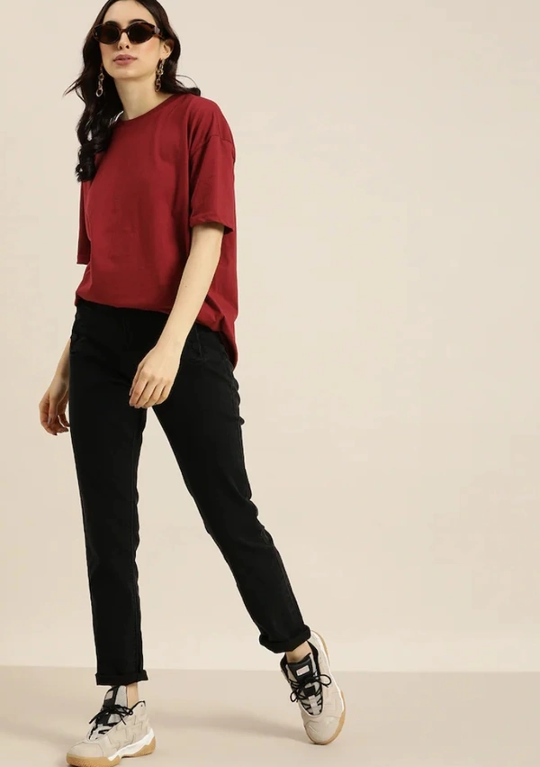 Fambruh Women T Shirt Cotton Solid Women Half Sleeves Slim Tshirt - L