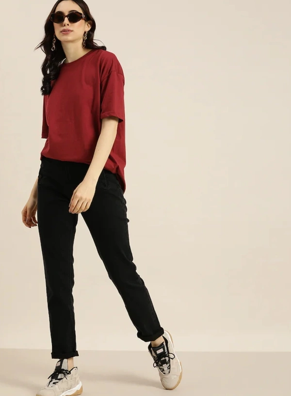 Fambruh Women T Shirt Cotton Solid Women Half Sleeves Slim Tshirt - M