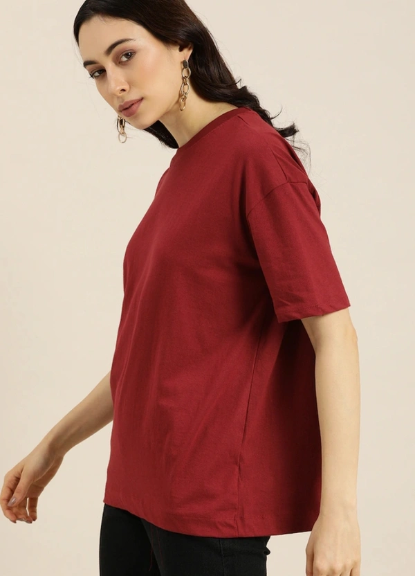 Fambruh Women T Shirt Cotton Solid Women Half Sleeves Slim Tshirt - M