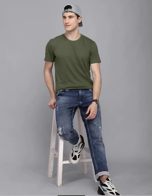 Fambruh Solid Men T shirt Olive - XL