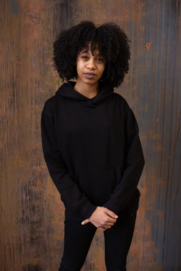 Black Solid Hoodie For Women - XL