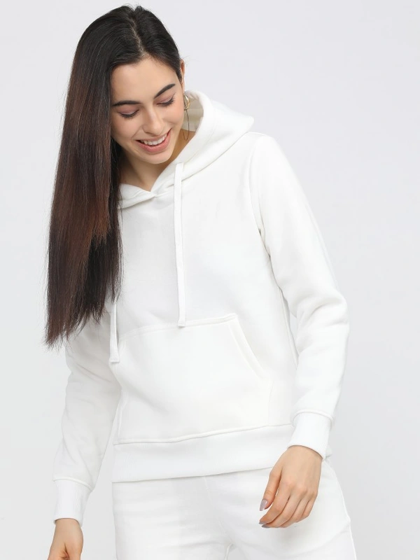 Women White Hooded Sweat Shirt - S