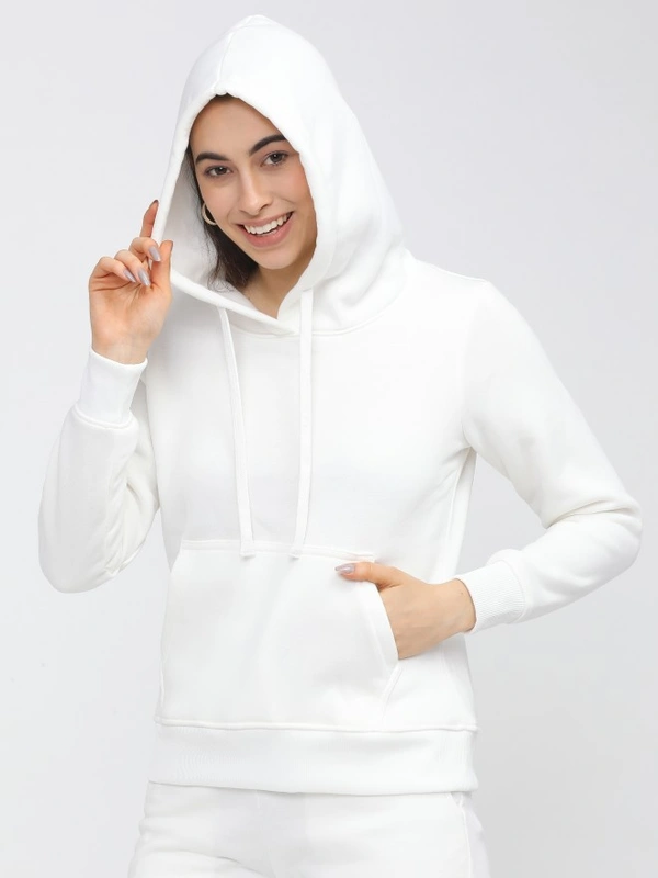 Women White Hooded Sweat Shirt - M