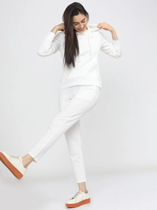 Women White Hooded Sweat Shirt - M