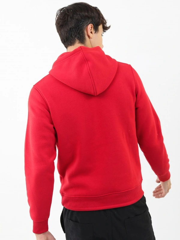 Fambruh  Solid Men Red Hooded Sweat Shirt - L