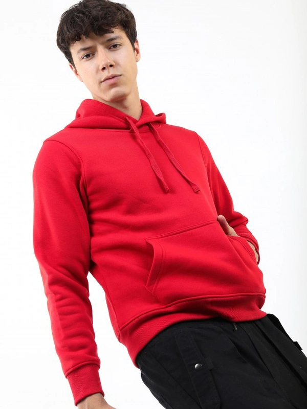 Fambruh  Solid Men Red Hooded Sweat Shirt - XL