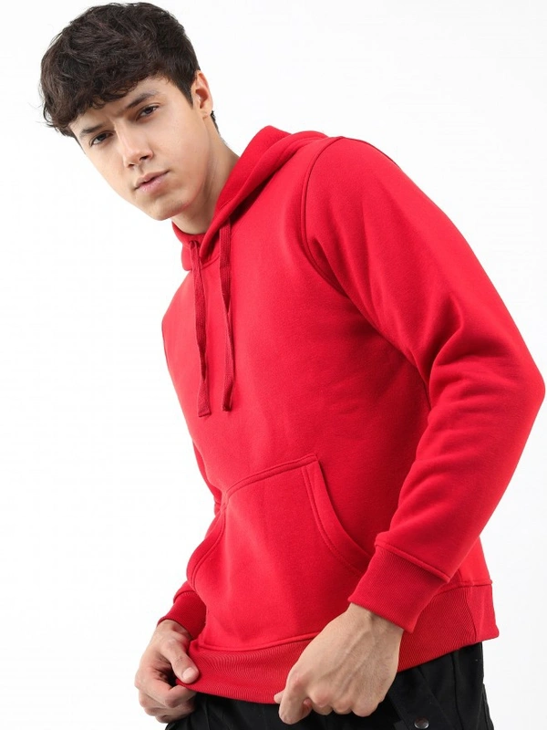Fambruh  Solid Men Red Hooded Sweat Shirt - XXL