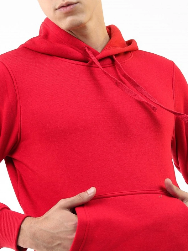 Fambruh  Solid Men Red Hooded Sweat Shirt - XXL