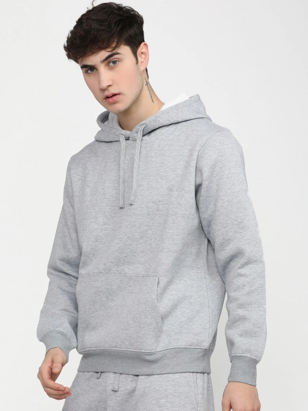 Fambruh  Solid Men Grey Hooded Sweat Shirt - L