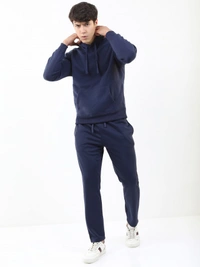 Fambruh  Solid Men Navy Blue Hooded Sweat Shirt - M
