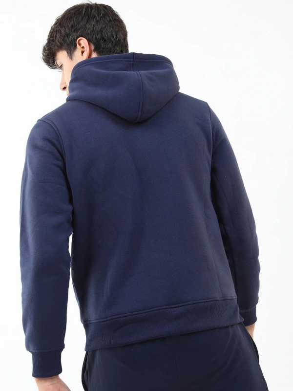 Fambruh  Solid Men Navy Blue Hooded Sweat Shirt - L