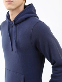 Fambruh  Solid Men Navy Blue Hooded Sweat Shirt - L