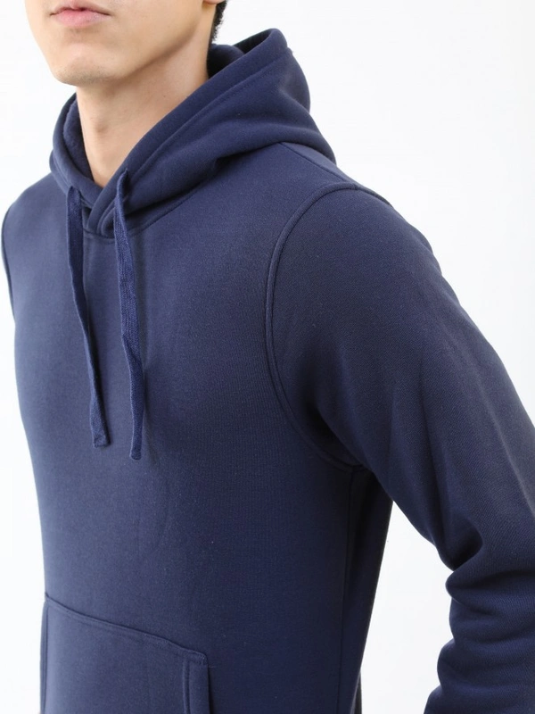 Fambruh  Solid Men Navy Blue Hooded Sweat Shirt - L