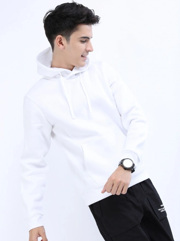 Fambruh  Solid Men White Hooded Sweat Shirt - S