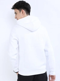 Fambruh  Solid Men White Hooded Sweat Shirt - M