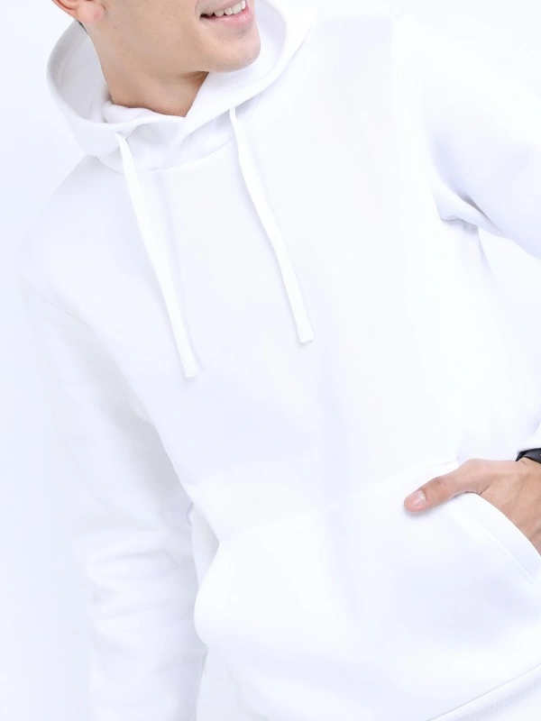 Fambruh  Solid Men White Hooded Sweat Shirt - M
