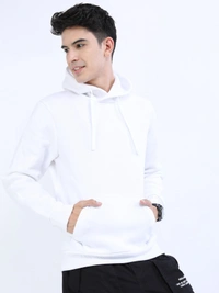 Fambruh  Solid Men White Hooded Sweat Shirt - M
