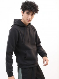 Fambruh  Solid Men Black Hooded Sweat Shirt - L